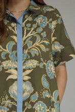 Floral Print Midi Shirt Dress, Olive