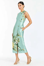 Mestiza New York Serena Midi Dress in Blue - Side view showing midi length and citron tableau print