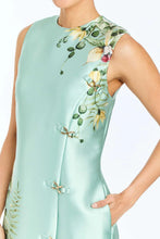 Mestiza New York Serena Midi Dress in Blue - Side angle view showing citron tableau print detail and midi length
