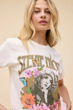 Graphic tee with Stevie Nicks portrait surrounded by floral and butterfly prints
