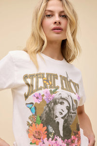 Graphic tee with Stevie Nicks portrait surrounded by floral and butterfly prints