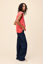 Soft cotton band tee with star border and electric blue print