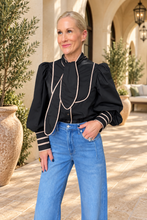 Black and Tan Piped Blouse tie neck