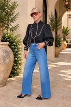  Tie neck Piped Blouse black and tan