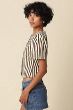 Olivaceous - Selina Stripe Puff Sleeve Top: Contemporary / Natural Brown / S