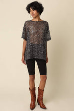 Olivaceous - Rena Sequin Mesh Top: Brown / Contemporary / S