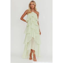 One and Only Collective - HALTER NECK RUFFLED MAXI DRESS / 64817D: SAGE / XS-S-M-L(1-3-2-1)