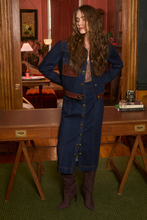 ALLISON Ambrose Midi Skirt in Indigo, styled product view 1