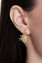 Anabel Aram Celeste Statement Earrings, Gold, worn styling view
