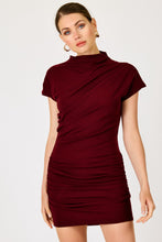 Line & Dot Arabella Draped Mini Dress in Burgundy, front detail view