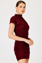 Line & Dot Arabella Draped Mini Dress in Burgundy, side detail view