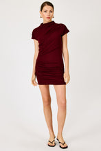 Line & Dot Arabella Draped Mini Dress in Burgundy, front full length view