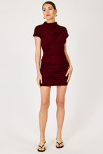 Line & Dot Arabella Draped Mini Dress in Burgundy, full front view