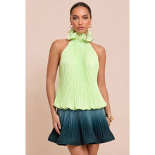 Luxxel - OMBRE PLEATED HALTER FLARE DRESS: KIWI-TEAL GREEN / S-M-L(2-2-2)