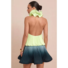 Luxxel - OMBRE PLEATED HALTER FLARE DRESS: KIWI-TEAL GREEN / S-M-L(2-2-2)