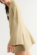 Free People Bali Old Flame Olive Tree sweater mini dress, side detail of bell sleeve and knit hem