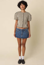 Olivaceous - Selina Stripe Puff Sleeve Top: Contemporary / Natural Brown / S