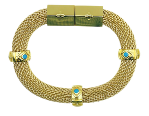 Mesh Bracelet Gold with Turquoise Evil Eye