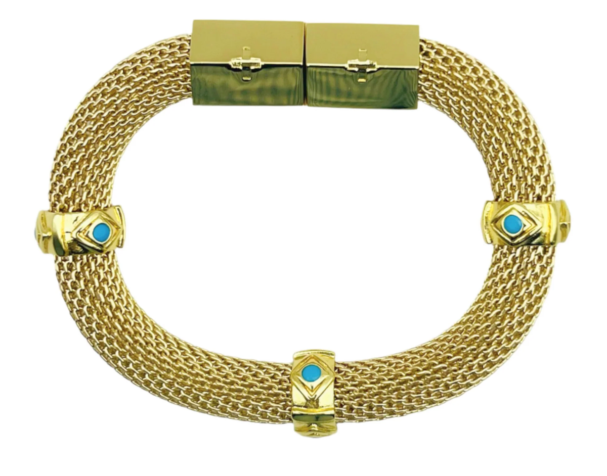 Mesh Bracelet Gold with Turquoise Evil Eye