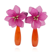Michael Nash Jewelry - Flora Fuchsia Resin Floral Clip On Earring With Orange Drop