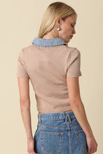 Olivaceous - Lena Contrast Collar Crop Top: Navy Denim / L