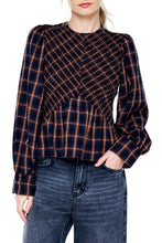 Larue Plaid Smocked Long Sleeve Top