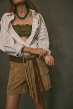 Free People Frankie Washed Short tan cargo shorts with drawcord waist and flap pockets
