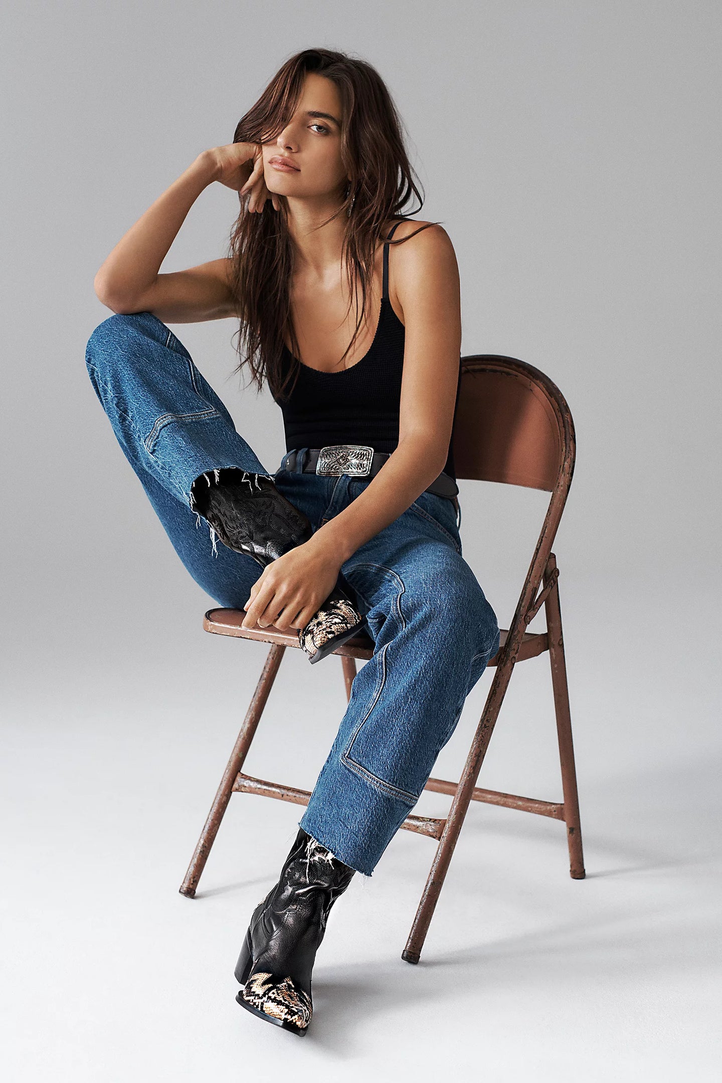 Risk Taker Mid Rise Jean by Free People in a vintage-inspired blue wash