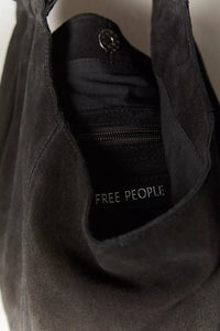 Black slouch bag with top handles and functional size