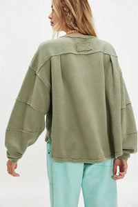 louchy scoop-neck long sleeve with cuffed sleeves and raw edges