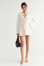 Free People Bali Old Flame ivory sweater mini dress, full-length front model view