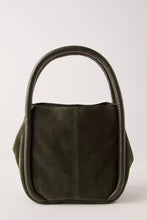 Free People Barlow Bucket Bag in Dark Olive suede, front product view