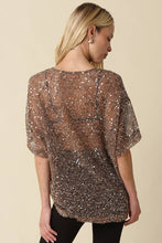 Olivaceous - Rena Sequin Mesh Top: Brown / Contemporary / S