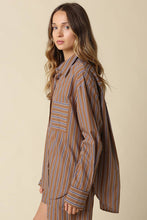 Olivaceous - Hunter Stripe Oversized Shirt: Navy Brown / Contemporary / L