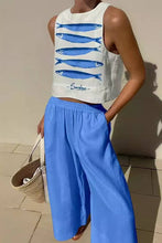 Mccolin - Fish Print Crop Top and Wide-Leg Pants Set: YELLOW / L