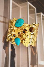 Easton Elle Ultra Haven Cuff, hammered gold with turquoise and tiger’s eye, opposite angle.