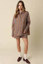 Olivaceous - Hunter Stripe Oversized Shirt: Brown Blue / Contemporary / M
