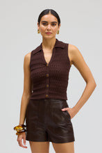 ALLISON New York Elijah Leather Shorts in Espresso, front view styled with brown knit vest
