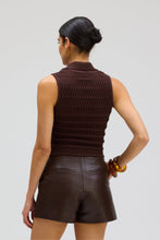 ALLISON New York Elijah Leather Shorts in Espresso, back view styled with knit vest