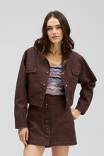 ALLISON New York Elsa Jacket in Espresso, front detail with button closure and chest pockets