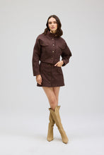 ALLISON New York Elsa Jacket in Espresso, full-length front view with collar fastened