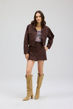 ALLISON New York Elsa Jacket in Espresso, alternate front look with matching skirt