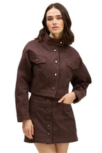 ALLISON New York Elsa Jacket in Espresso, close front view with collar fastened