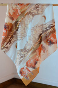 Bison and Mountain Range Western Buffalo Silk Wildrag Scarf