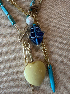 Magnesite Cube Bead Charm Necklace