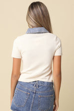 Olivaceous - Lena Contrast Collar Crop Top: Navy Denim / M