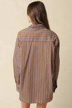 Olivaceous - Hunter Stripe Oversized Shirt: Navy Brown / Contemporary / L