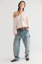 Free People See Me V-Neck Pullover in Ballet Slipper pink full outfit view