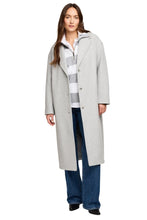 Front view of Gentle Fawn Agatha Long Coat in Heather Grey, wrap style