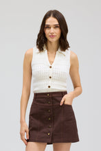 ALLISON New York Harper Skirt in Espresso, front view styled with ivory knit vest